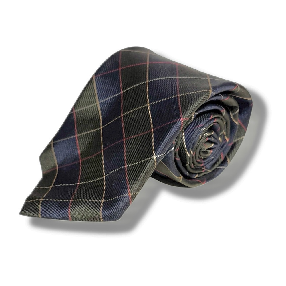 CACHAREL Green & Purple Silk Plaid Tie VINTAGE